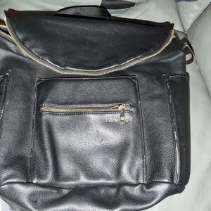 Black Leather diaper/purse Bag
